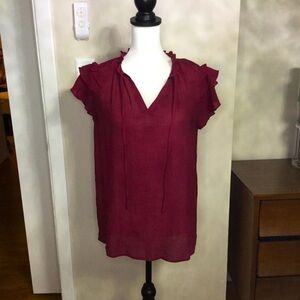 Maroon, Short Sleeve with Ruffle and tie detail Blouse